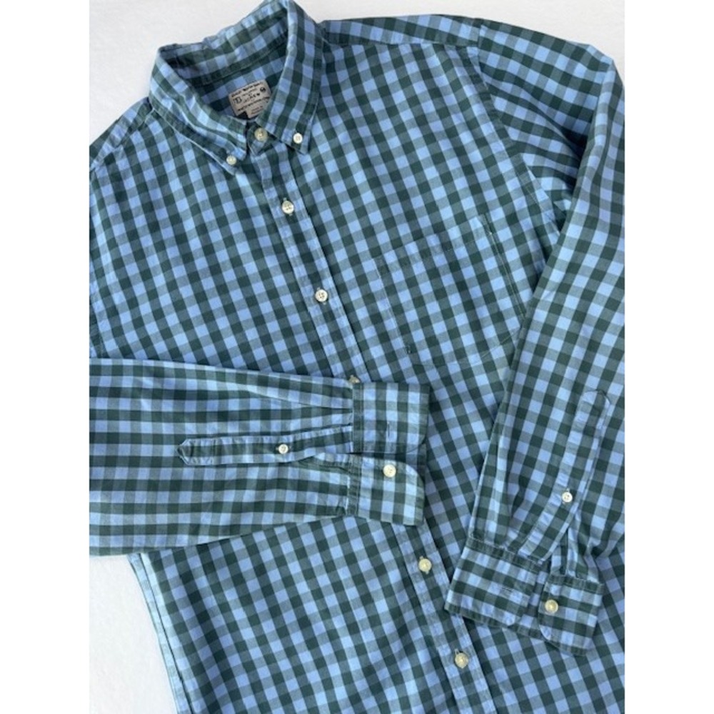 J Crew Quality Woven Shirts Mens MED Gingham Checkered Plaid Button Long Sleeve - Picture 1 of 9